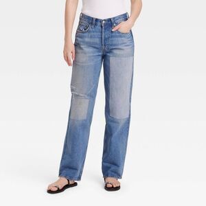 Women's Mid-Rise Patchwork 90's Baggy Jeans - Universal Thread Blue 10